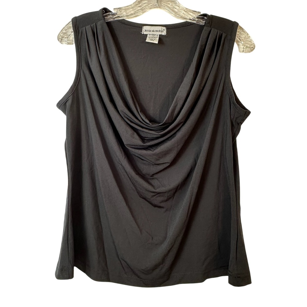 Jessica London Black Cowl Neck Sleeveless Pleated Shoulder‎ Top Size 12